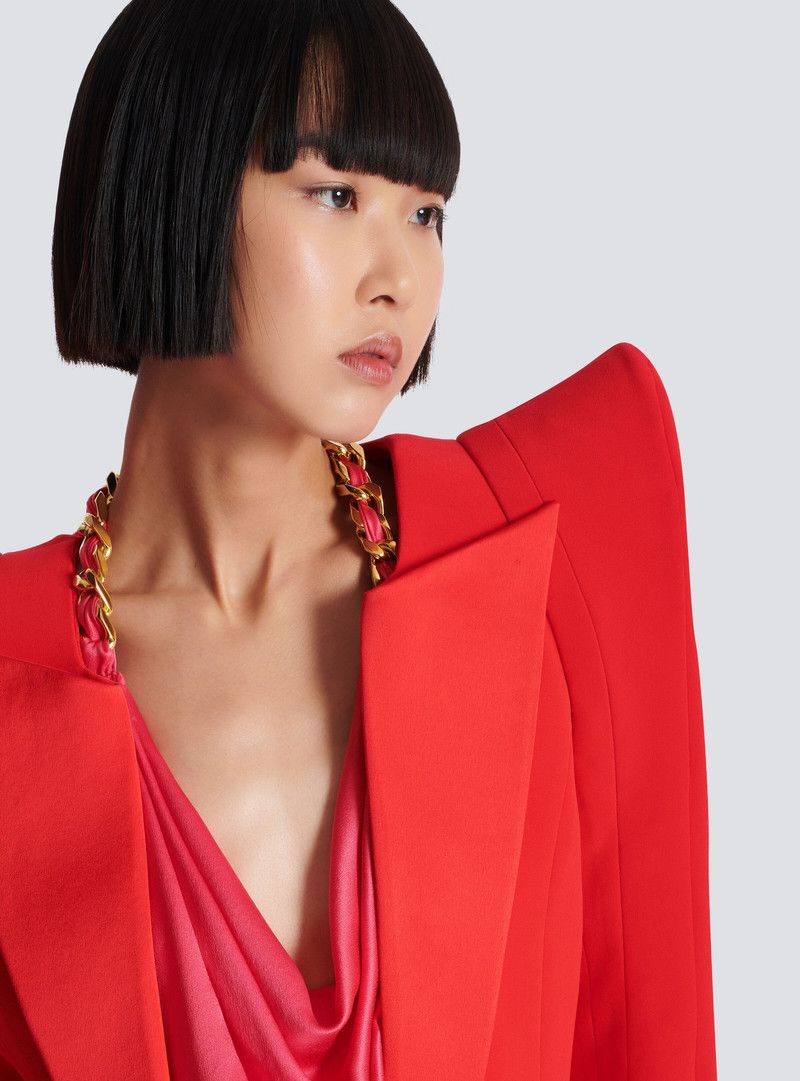 Balmain o1s1wg110526 Cropped Crepe Jacket in Red Size XL / US 12-14 / IT 48-50 - 5 Thumbnail