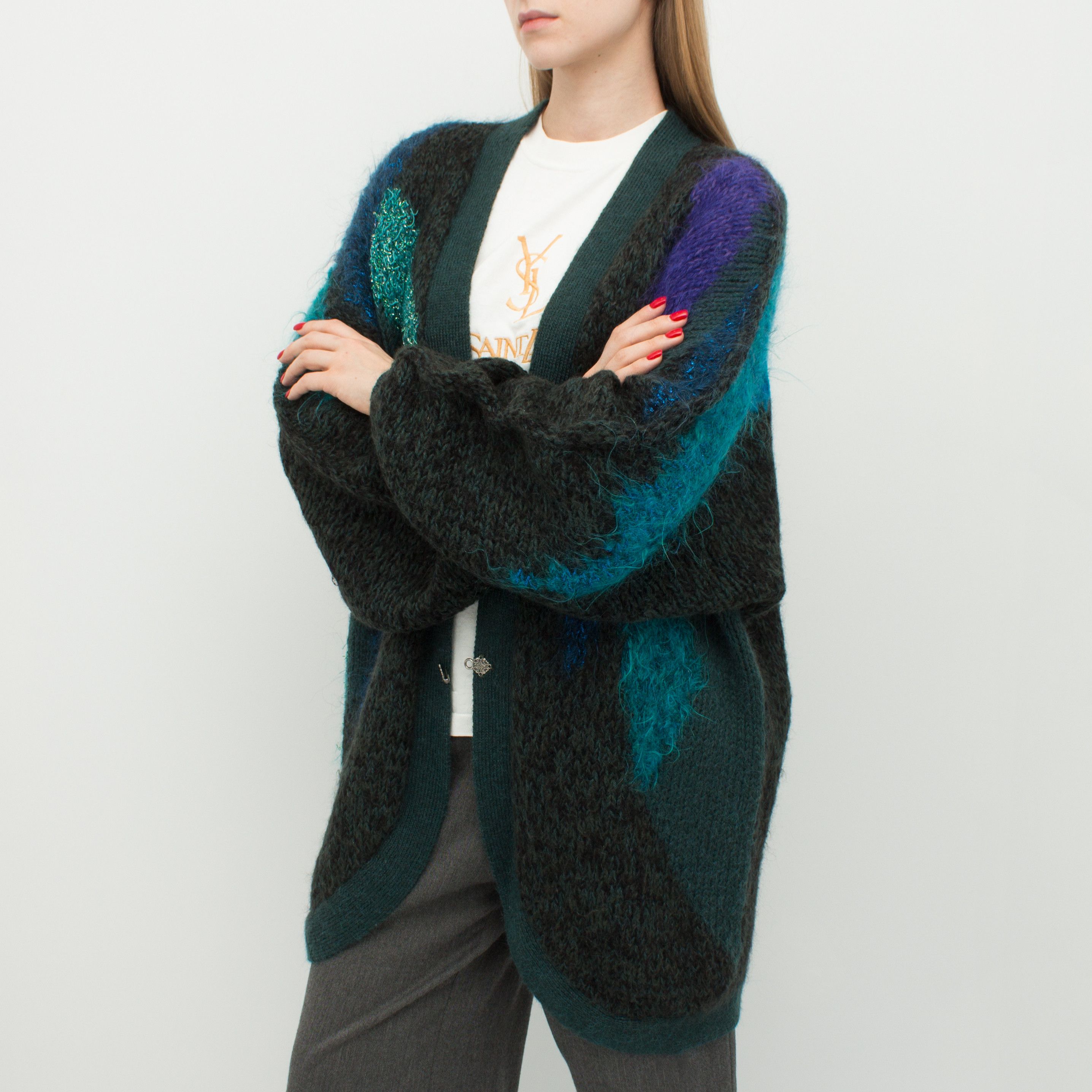 Versace Vintage Handmade Mohair Cardigan Gianni Versace Yarn Tag 80s Size ONE SIZE - 1 Thumbnail