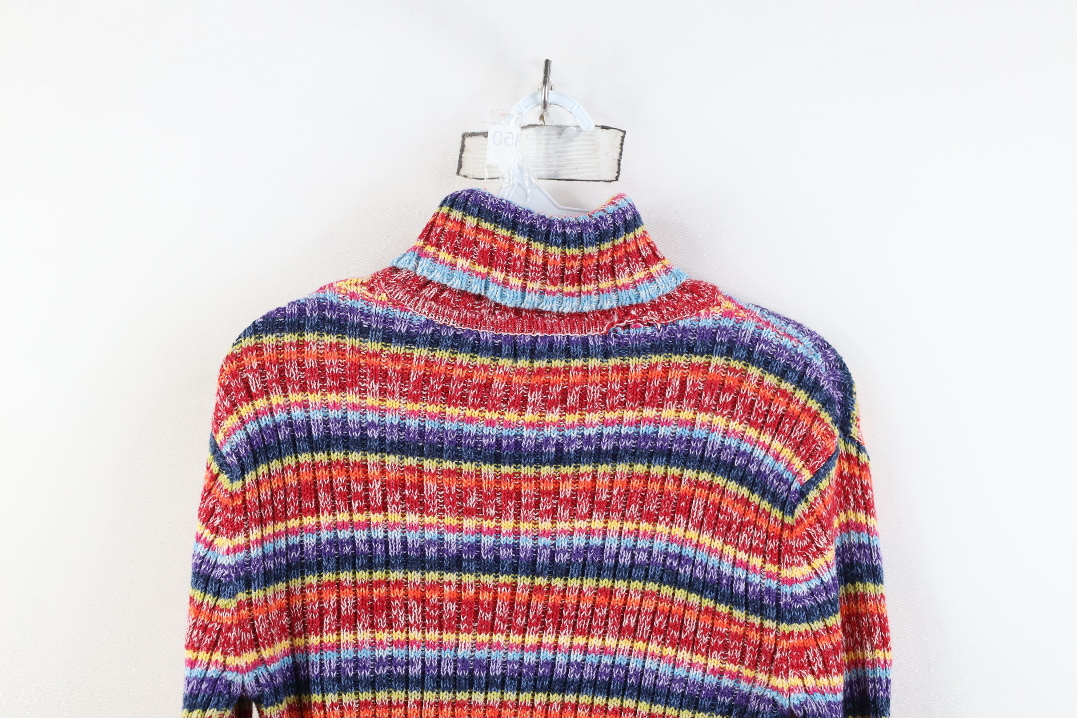 Vintage Vintage 90s Streetwear Rainbow Knit Turtleneck Sweater Size L / US 10 / IT 46 - 9 Thumbnail
