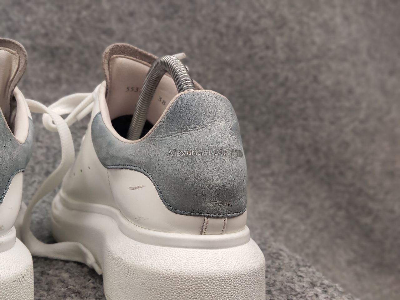 Alexander McQueen Alexander McQueen Oversized Leather Sneaker WhitePowder Blue Size US 8 / IT 38 - 9 Thumbnail