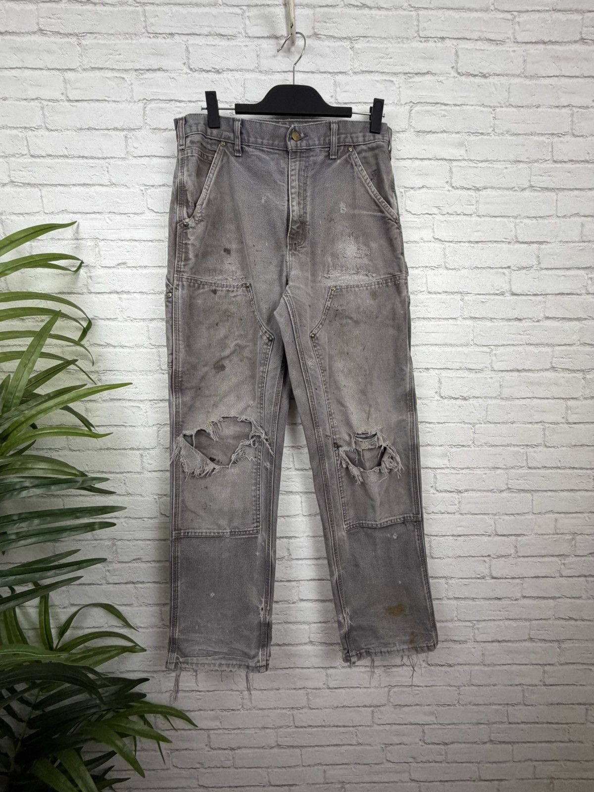 Carhartt (32x31) CRAZY THRASHED FADED Carhartt Double Knee Pants Size US 32 / EU 48 - 2 Thumbnail