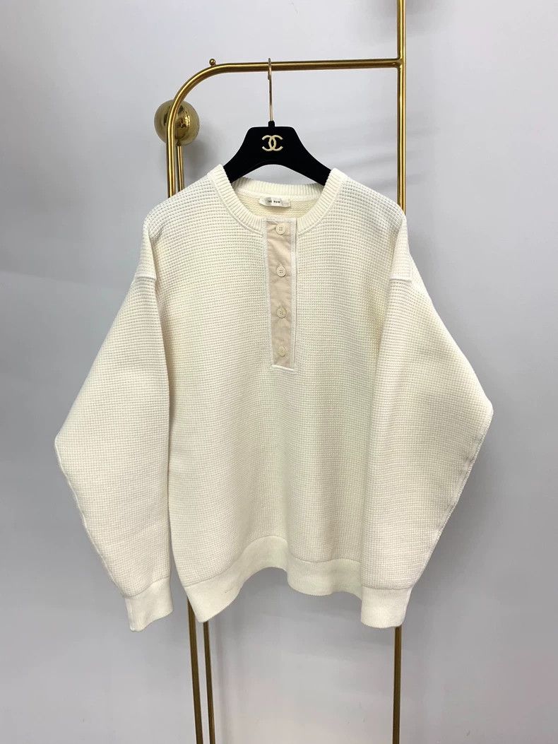 The Row White Waffle Henley Sweater XS