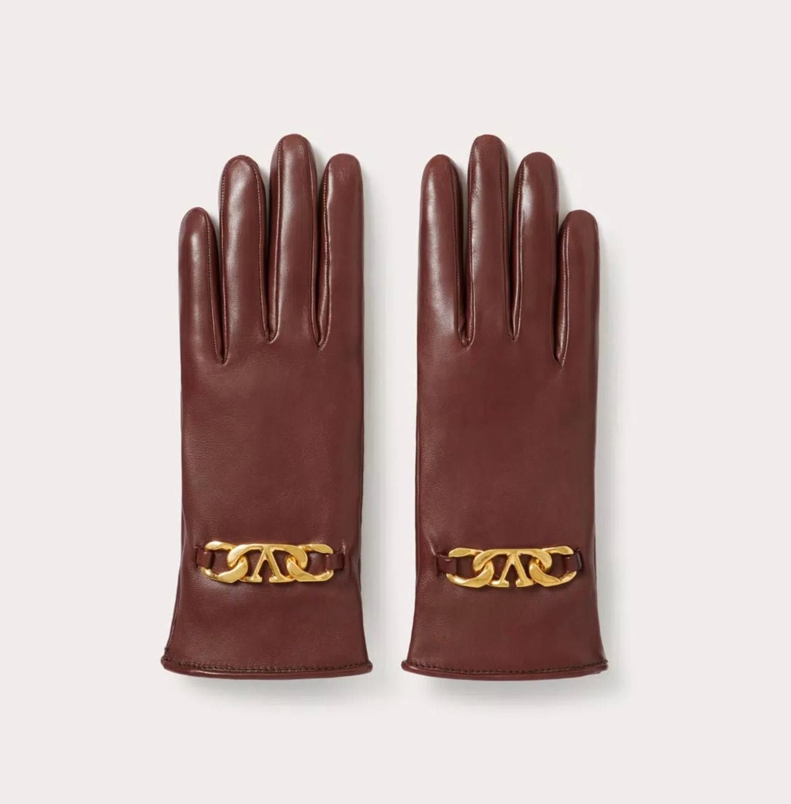 Valentino Valentino Vlogo Chain Gloves In Nappa And Cashmere Size 8 Size ONE SIZE - 1 Thumbnail