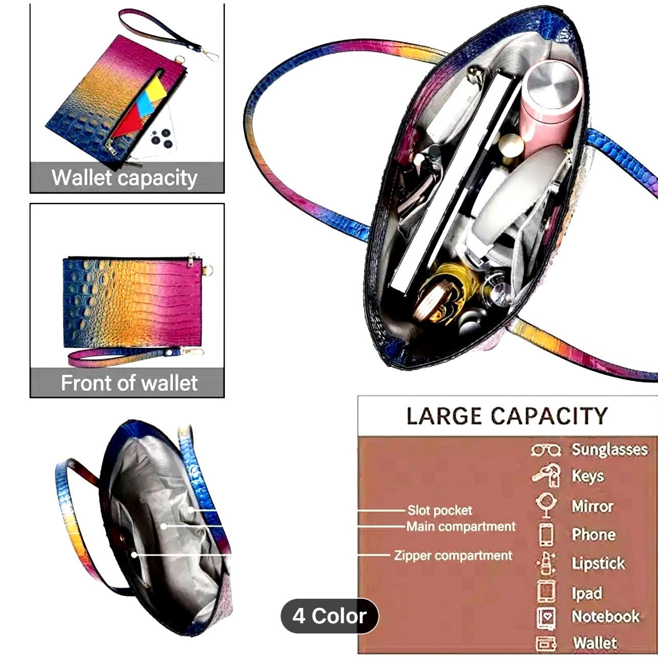 Other Colorblock Gradient Large Shoulder Handbag w/clutch Multi Size ONE SIZE - 5 Thumbnail