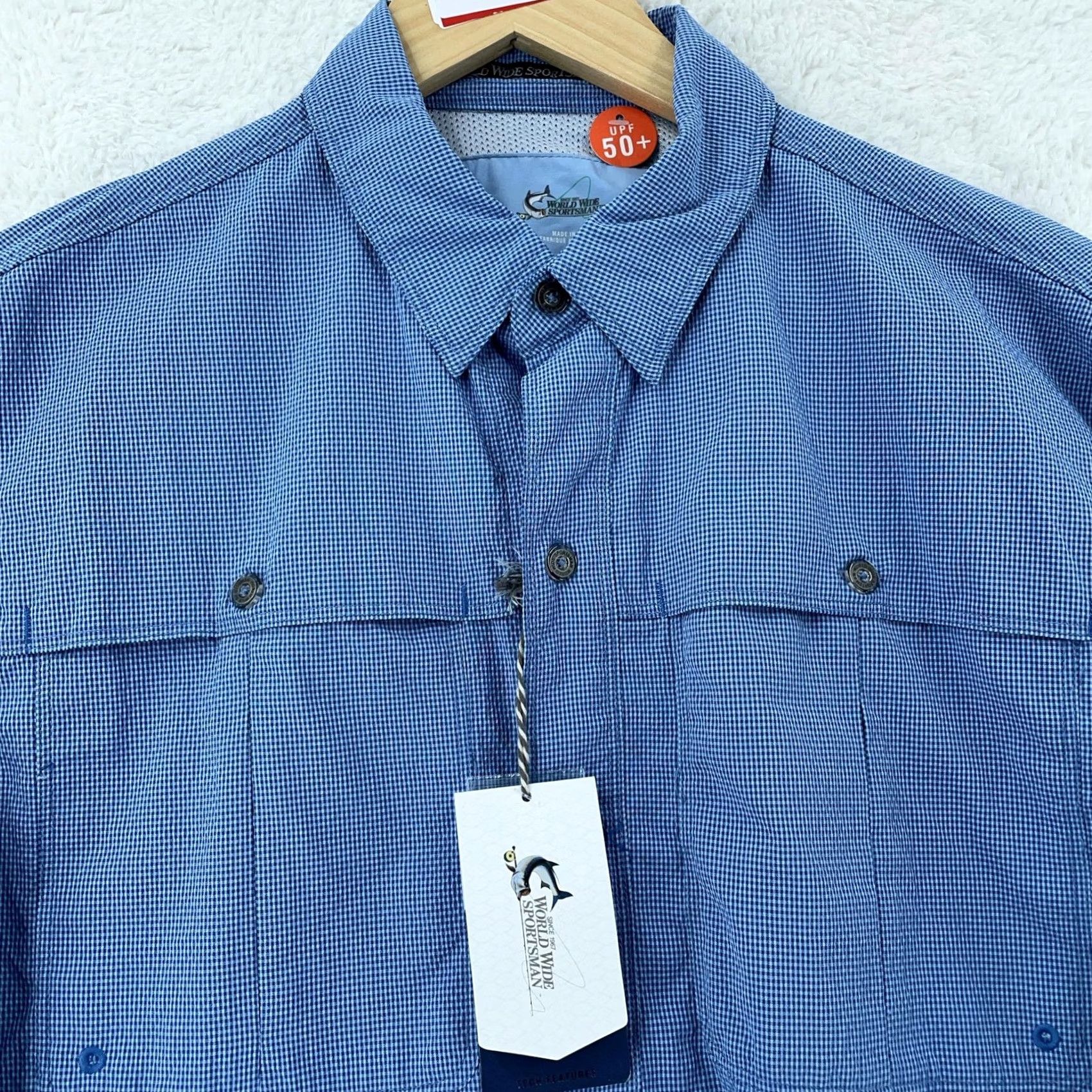 Vintage World Wide Sportsman Shirt Mens M Blue Nylon Polyester Button-Up Collared UPF 50 Casual Breathable Pockets Long Sleeve Size US M / EU 48-50 / 2 - 2 Thumbnail