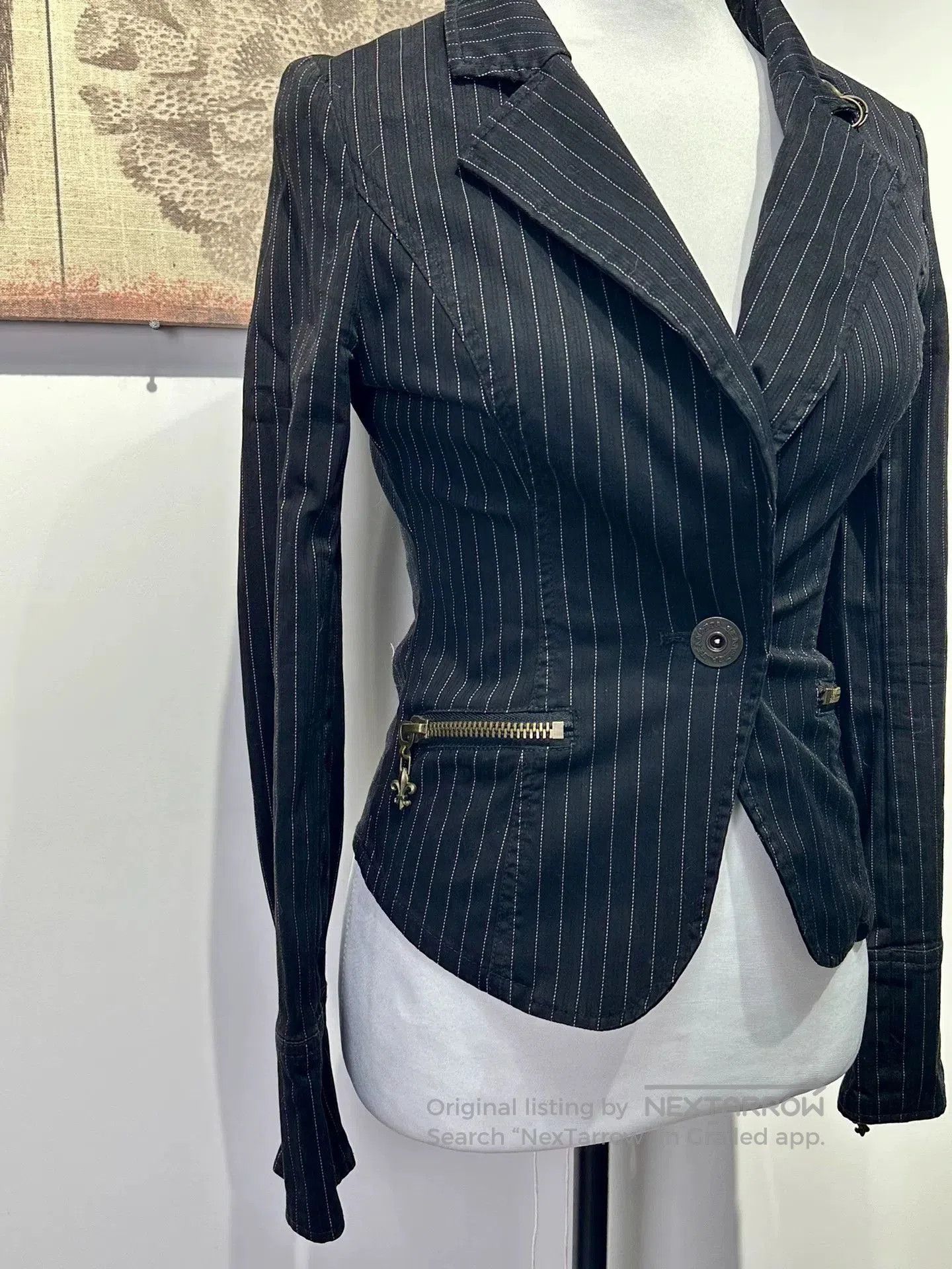 Japanese Brand Stylish Black Striped Waistcoat Jacket. Size S / US 4 / IT 40 - 2 Thumbnail