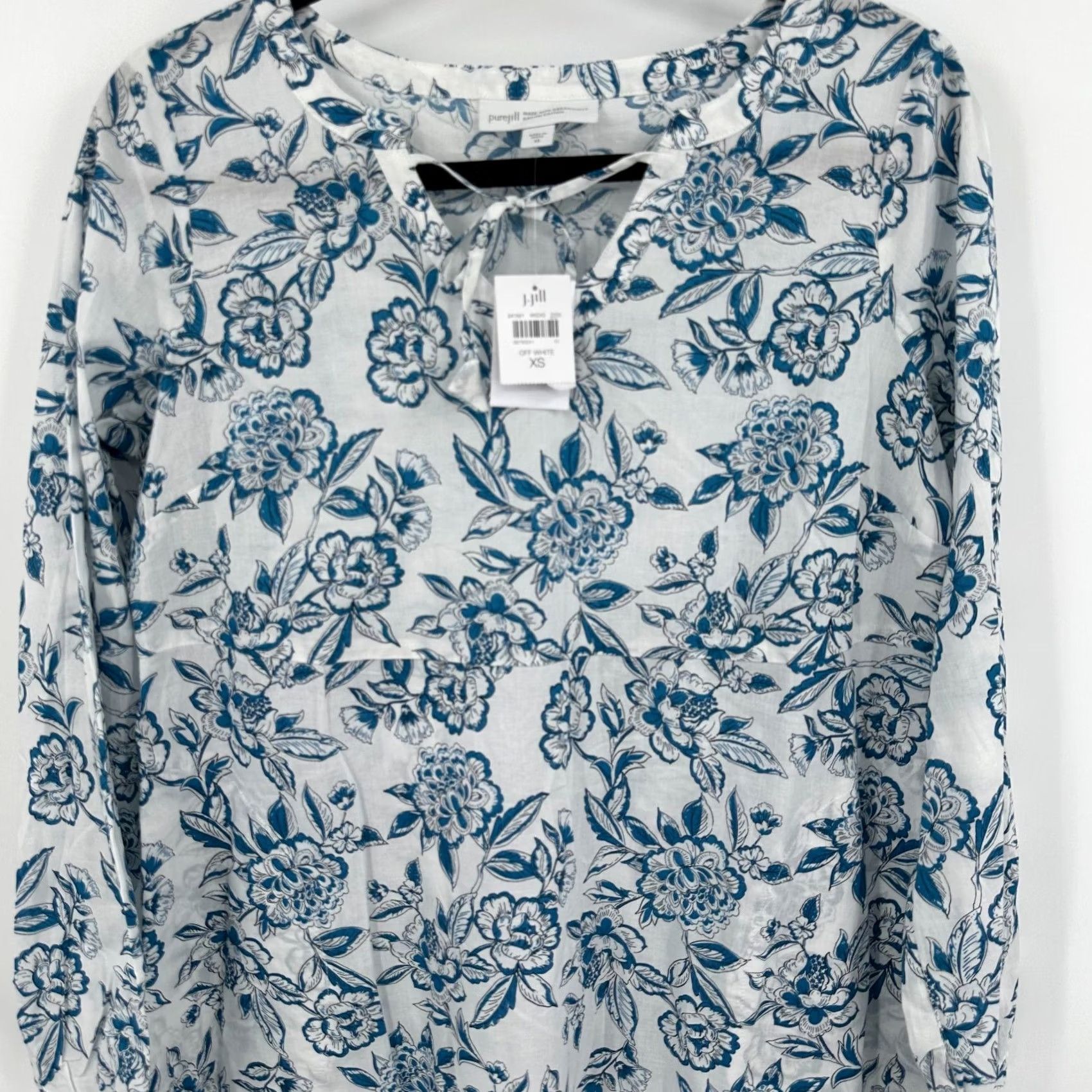 Vintage Pure Jill Shift Dress Women XS Blue & White Floral Organic Cotton Tassel Tie Front Dress Size XS / US 0-2 / IT 36-38 - 3 Thumbnail