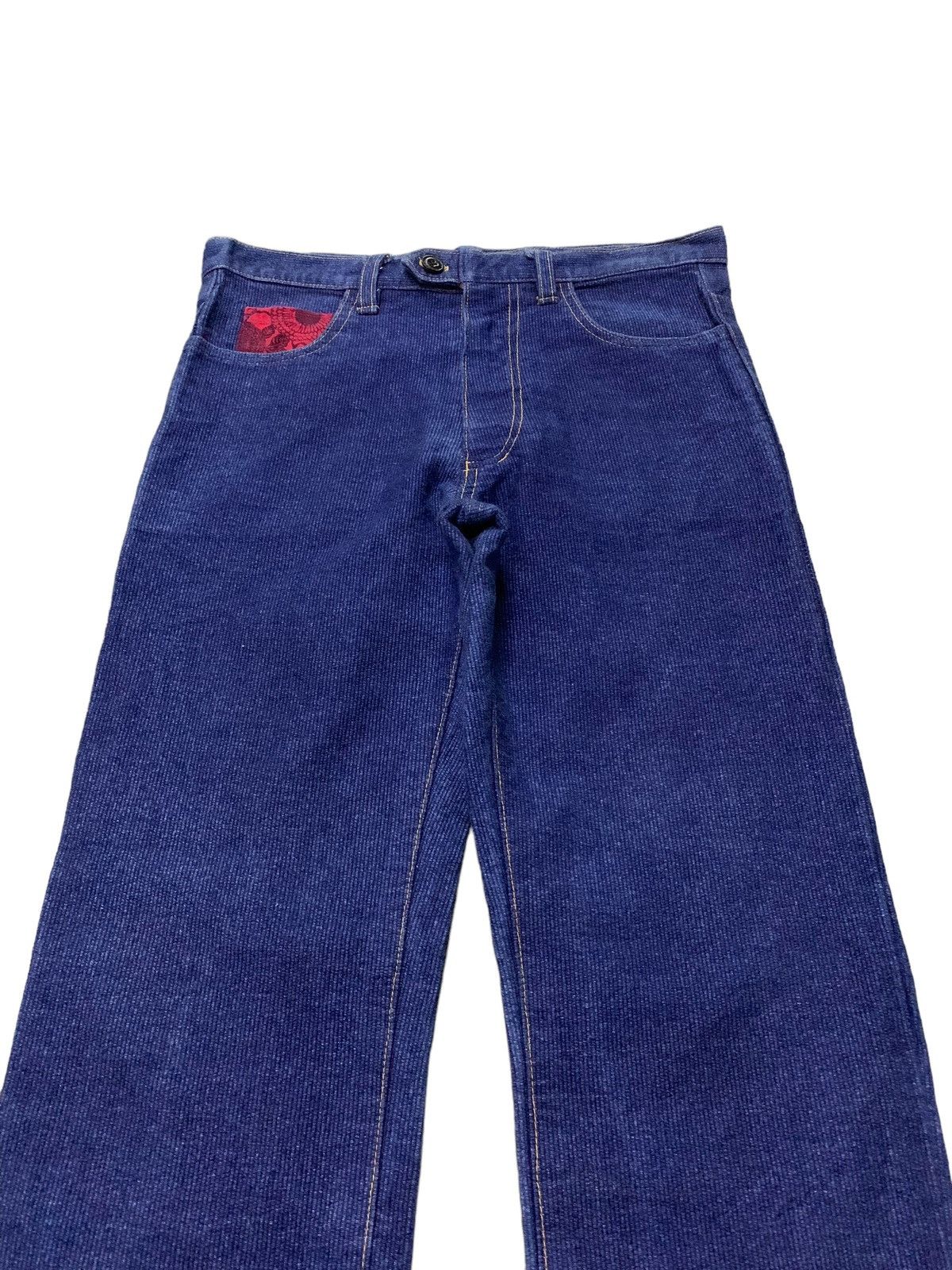 Christian Audigier × Ed Hardy 2000s Rei’s Japan Herringbone Indigo Jeans Evisu Style Size US 32 / EU 48 - 3 Thumbnail