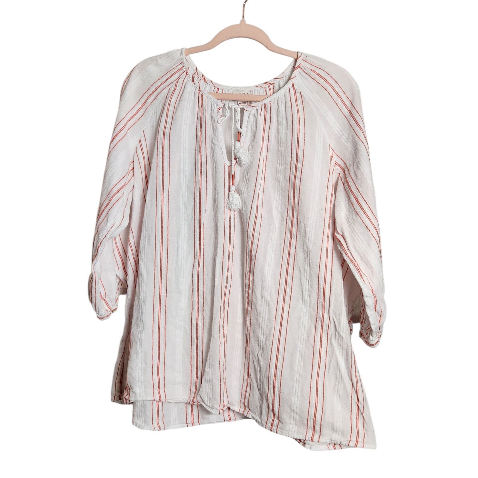 Merona Merona Red and White Striped Keyhole Tie Neck Top - XXL Size XXL / US 16-18 / IT 52-54 - 7 Thumbnail