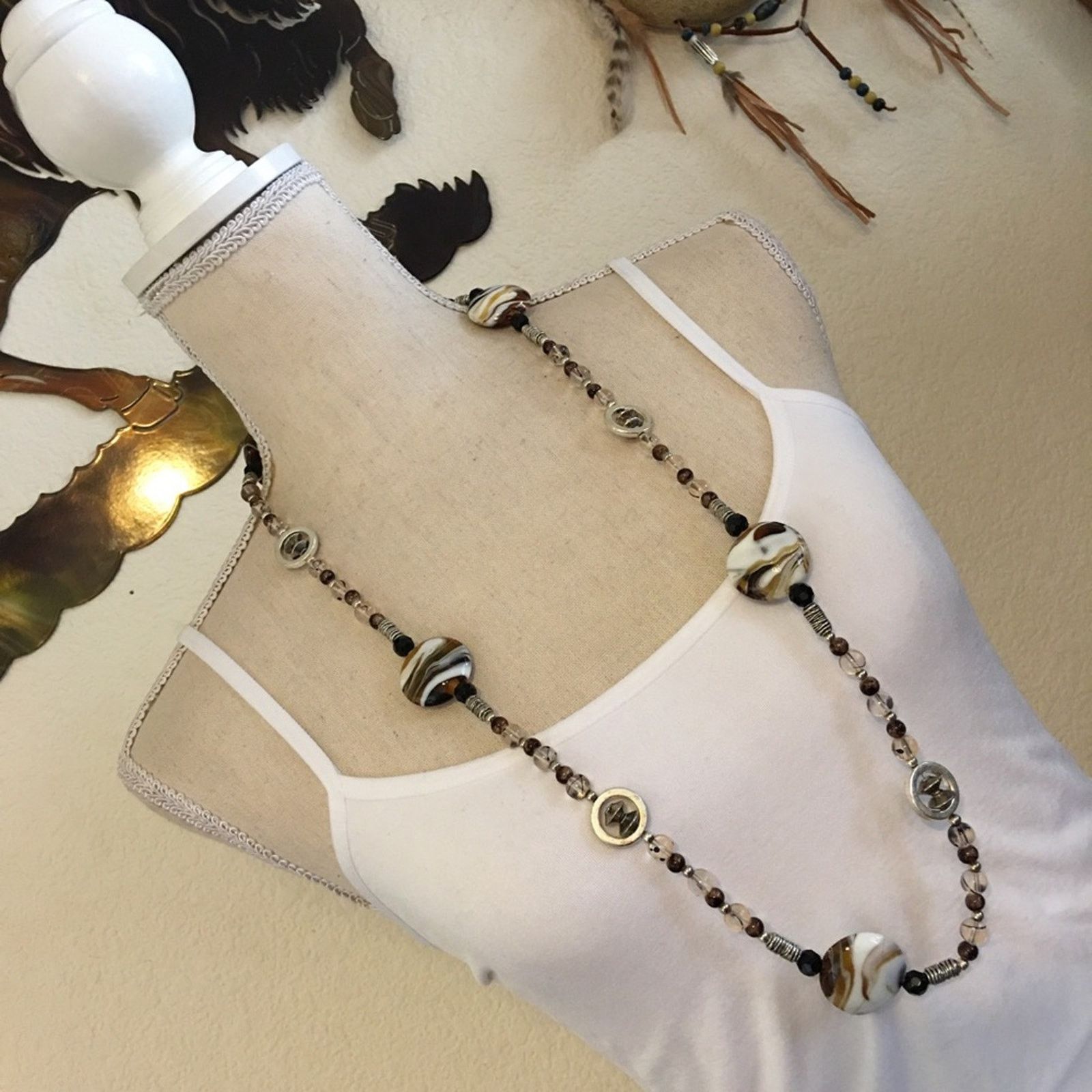 Jewelry Gorgeous handmade marbled glass bead long necklace Size ONE SIZE - 3 Thumbnail