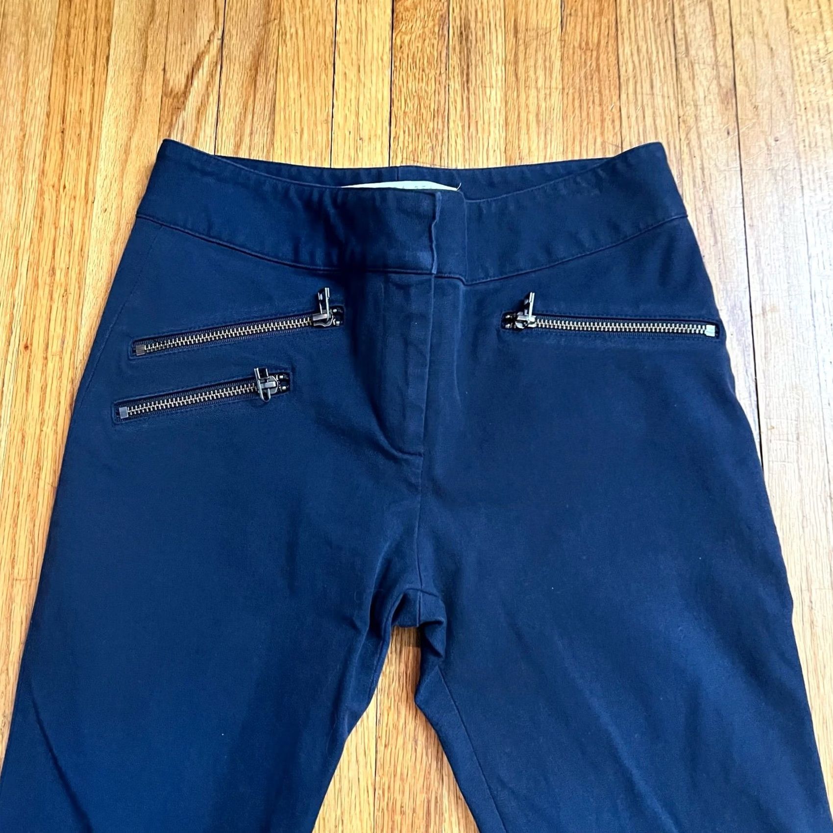Veronica Beard Veronica Beard Pants Womens 4 Navy Blue Stretch Cotton Moto Slim Zipper Chino Size 4 Womens Size 27" / US 4 / IT 40 - 2 Thumbnail