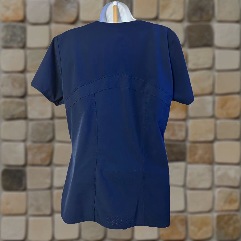 Vintage Barco One Scrub Top Women Medium Navy Blue Short Sleeve V Neck Pockets Nurse Med Size M / US 6-8 / IT 42-44 - 1 Thumbnail