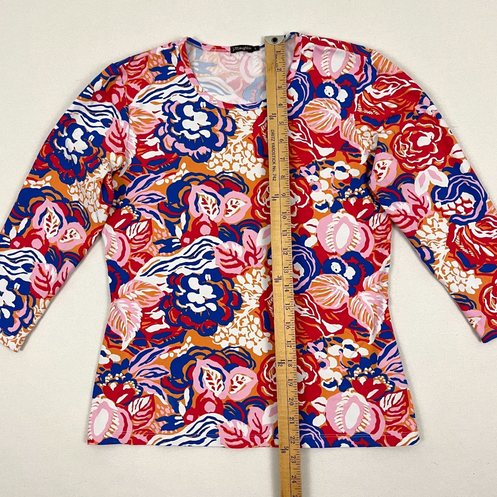 J.McLaughlin J. McLaughlin Blouse Womens S Floral Colorful Loud Bold Stretch 3/4 Sleeve Shirt Size S / US 4 / IT 40 - 3 Thumbnail