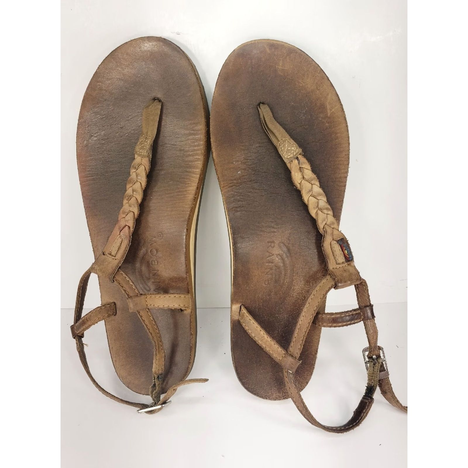 Rainbow Rainbow T Strap Braided Slingback Sandals Light Gray Brown Leather Womens Size 8 Shoes Size US 8 / IT 38 - 6 Thumbnail