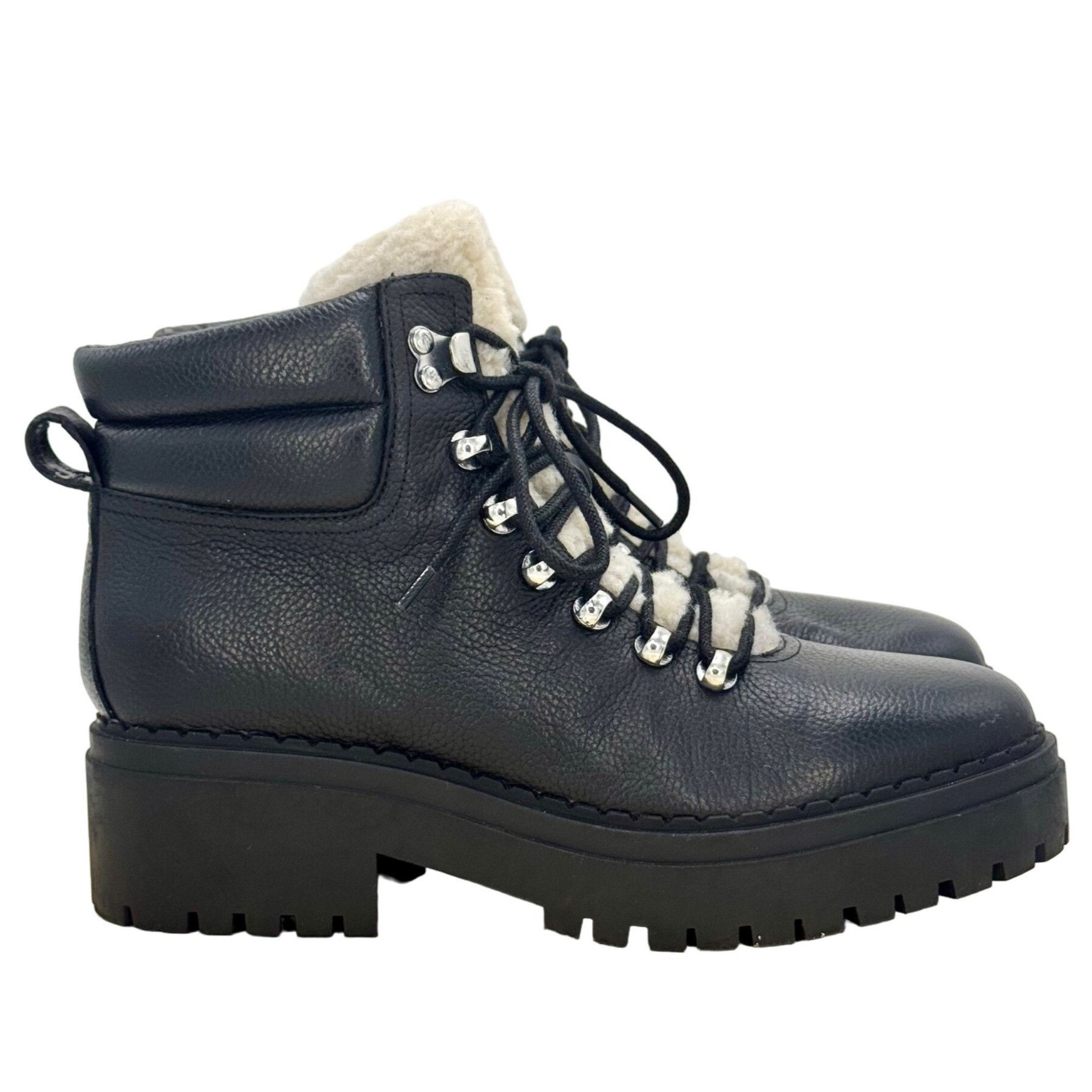 Marc Fisher Marc Fisher Black Leather LTD Nairy Sherpa Lined Lace Up Hik Size US 8 / IT 38 - 2 Thumbnail