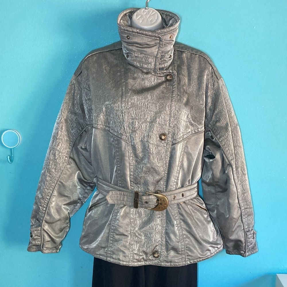 Emmett EMMEGI Womens Size 38 Silver Ski Jacket Belted Zip & Snap Fr Size M / US 6-8 / IT 42-44 - 8 Thumbnail