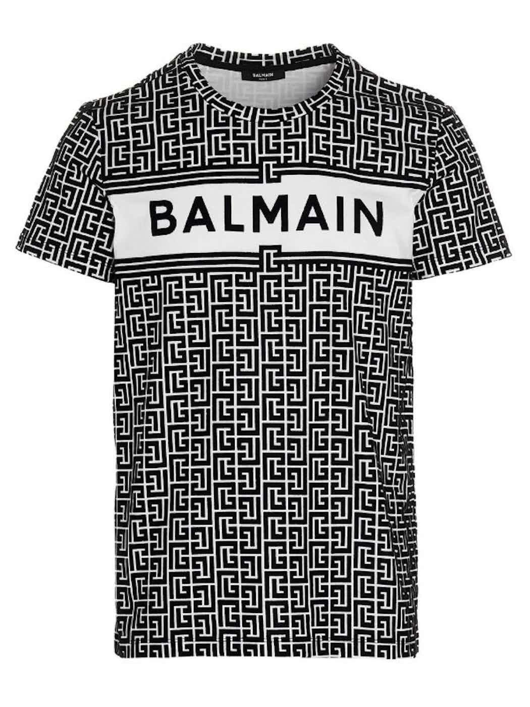 Balmain ◇LIKE NEW◇ BALMAIN Organic Cotton Flocked Monogram SS Tee Size US XL / EU 56 / 4 - 11 Thumbnail
