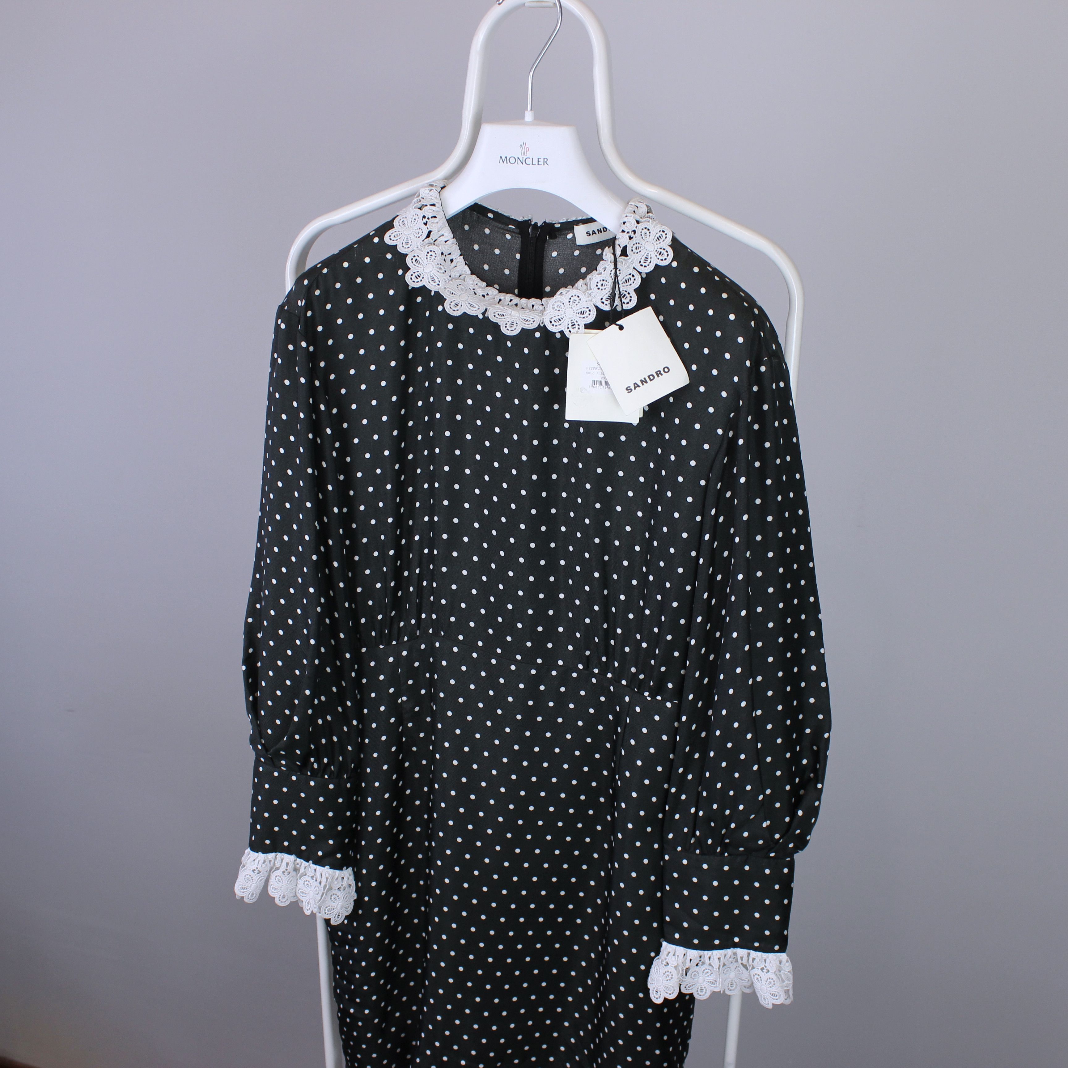 Sandro SANDRO Lace trim and polka-dot mini dress SIZE FR 36 Size XS / US 0-2 / IT 36-38 - 4 Thumbnail