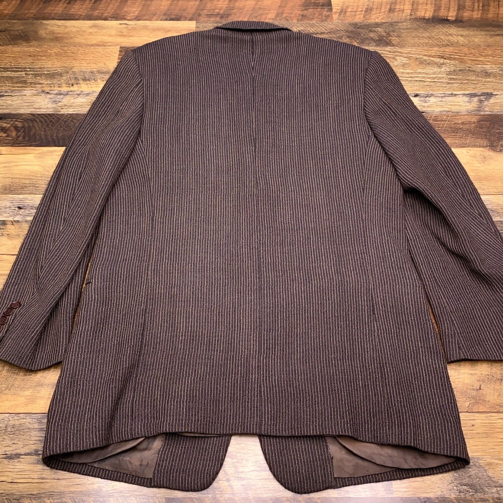 Vintage Jhane Barnes Sport Coat Mens 42 Brown Striped Wool Italy Blazer Size 42R - 2 Thumbnail