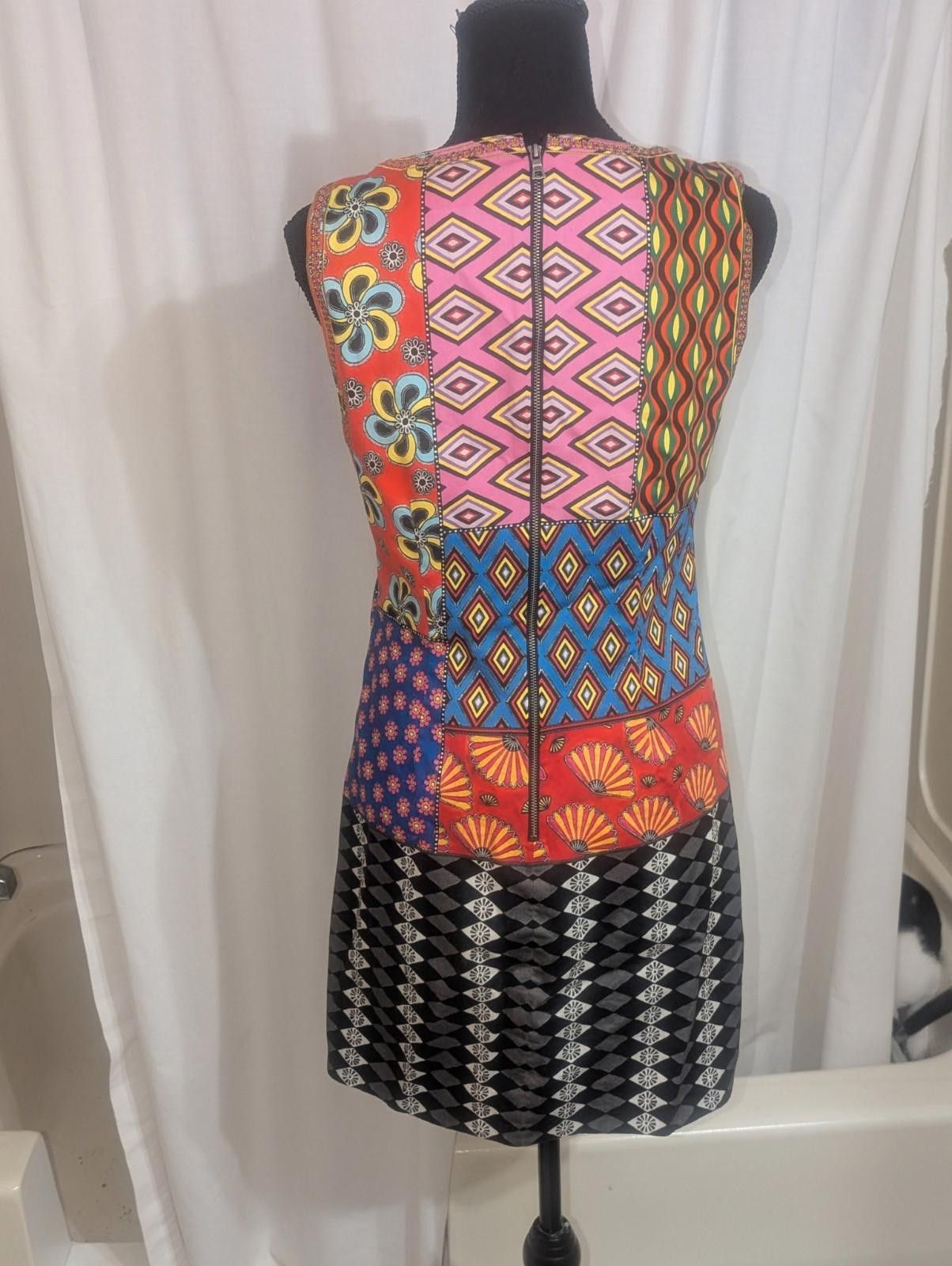 Designer Alice+Olivia x Carla Kranendonk Clyde Patchwork Shift Dress Size M / US 6-8 / IT 42-44 - 5 Thumbnail