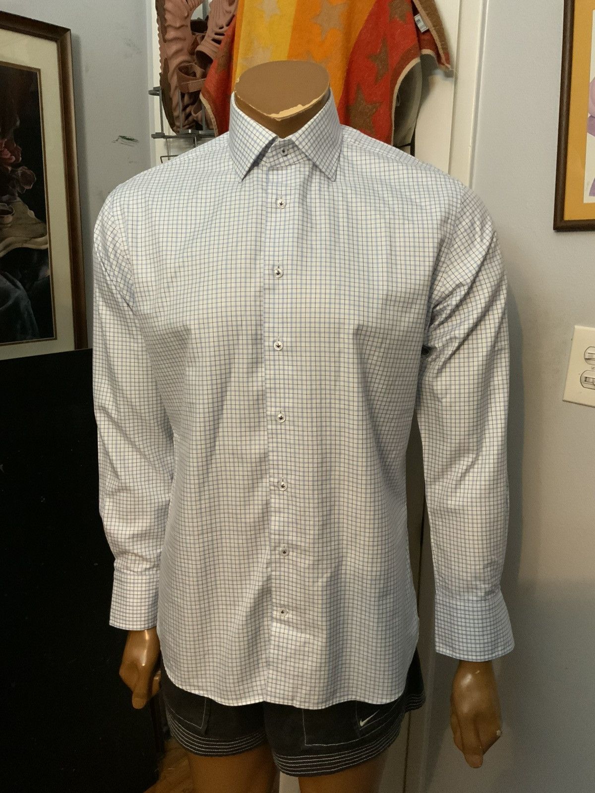 Designer Emanuel Berg Custom Check Plaid Textile Cotton Button Shirt Size US S / EU 44-46 / 1 - 7 Thumbnail