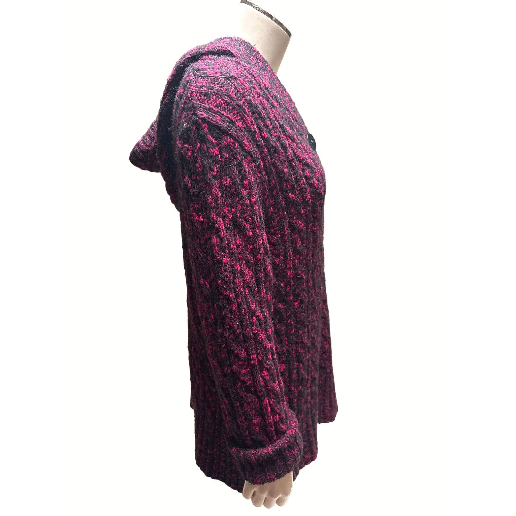 Cabelas Cabelas Burgundy Black Button Up Hooded Sweater Cozy Knit Co Size L / US 10 / IT 46 - 4 Thumbnail