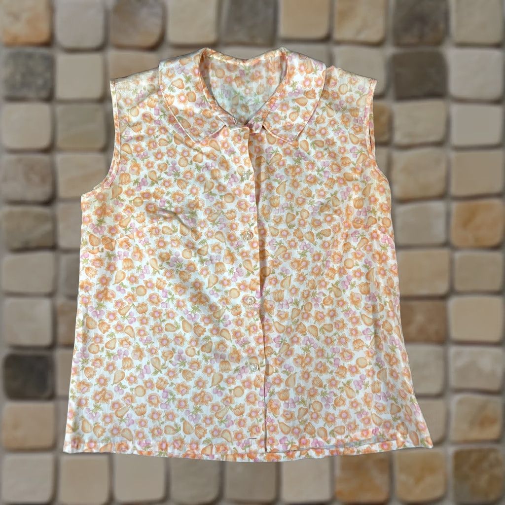 Vintage VINTAGE Vintage Blouse Womens S Orange Floral Sleeveless Top Small Button Classic Y2K Size S / US 4 / IT 40 - 1 Thumbnail