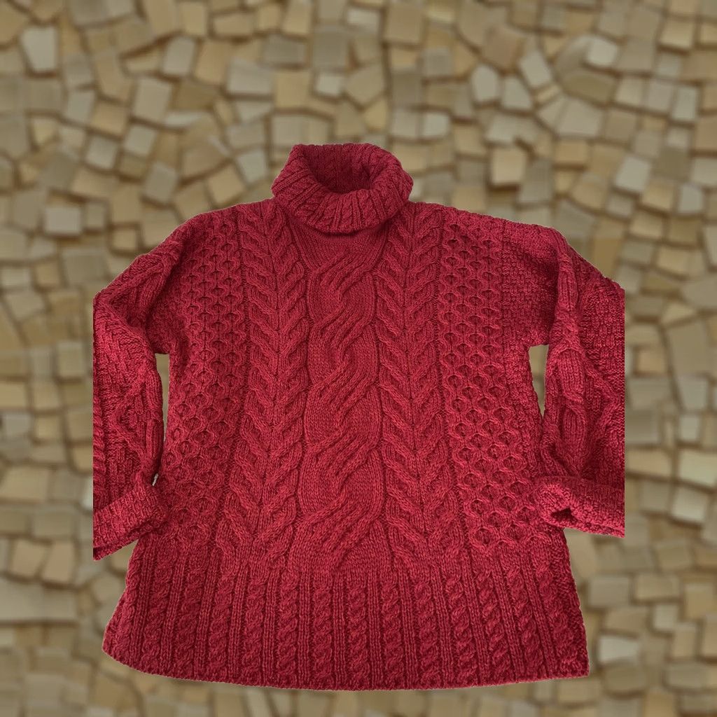 Vintage Aran Woollen Mills Sweater Women's Aran Knit Red Roll Neck Pullover 2XL Cable-Knit Long Sleeve IE Connemara Green Vintage No Size XXL / US 16-18 / IT 52-54 - 1 Thumbnail