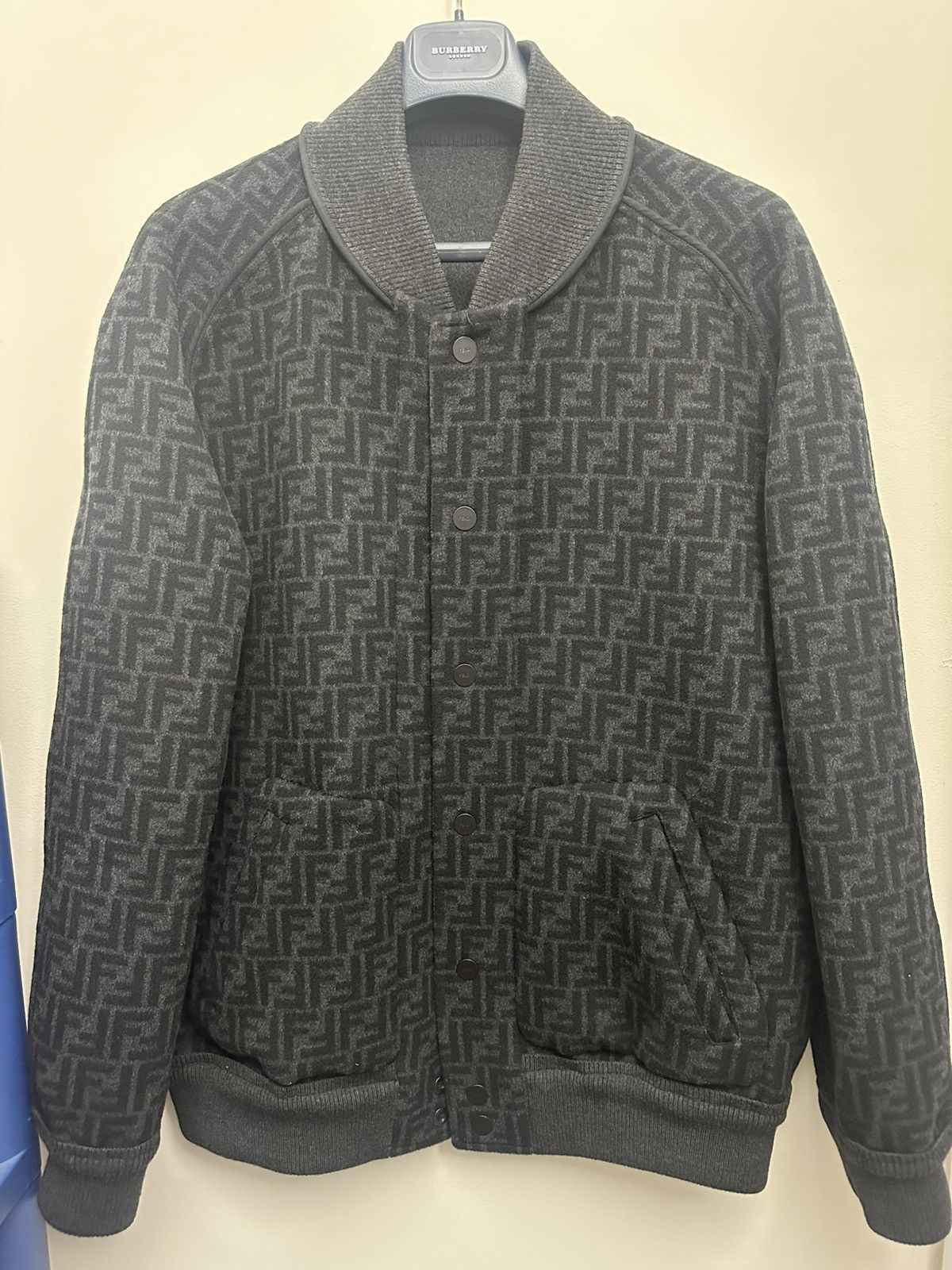 Fendi reversible logo wool oversized jacket M