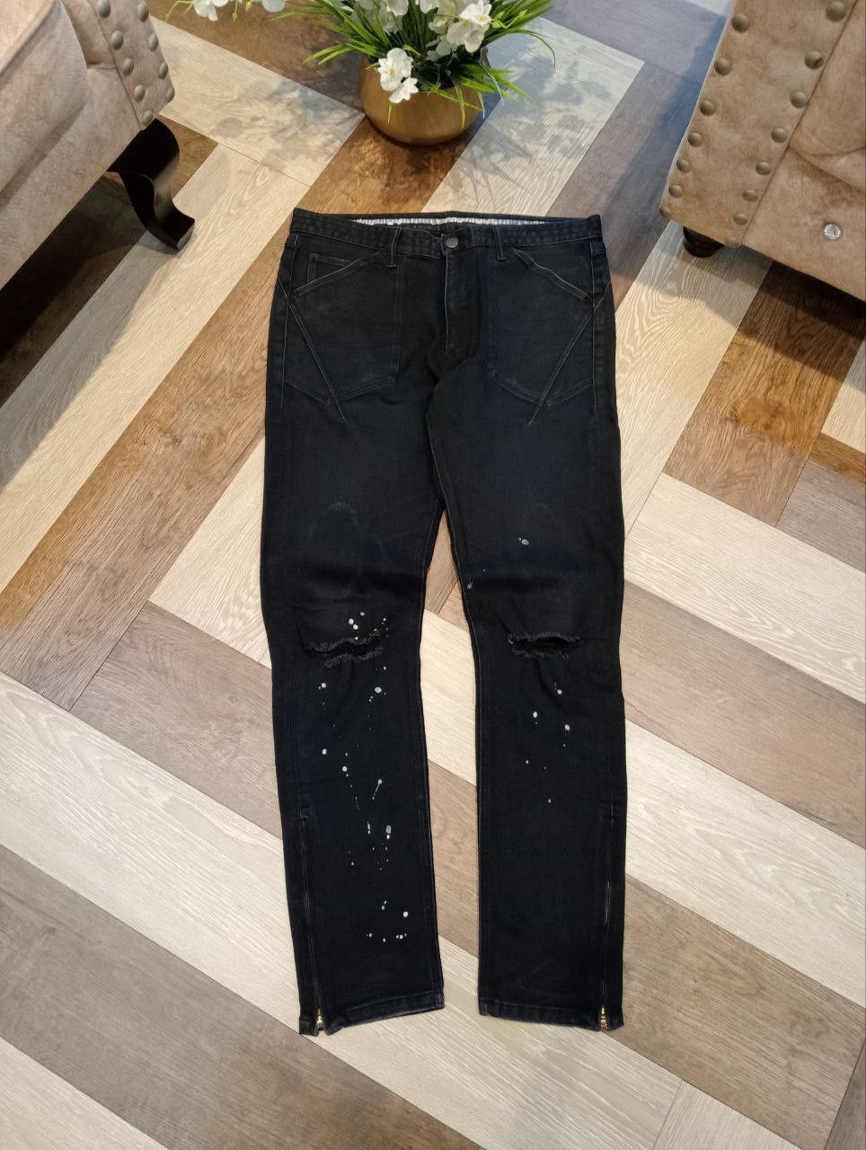 Number (N)ine NUMBER NINE JAPAN BLACK STRETCH ANKLE ZIP PANTS Size US 34 / EU 50 - 1 Thumbnail