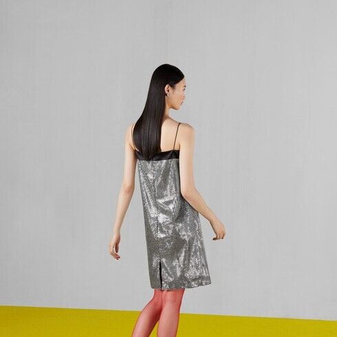 Gucci o1s1wg111025 Silk Mini Dress With Mirrors Appliqu in Silver Size S / US 4 / IT 40 - 4 Thumbnail