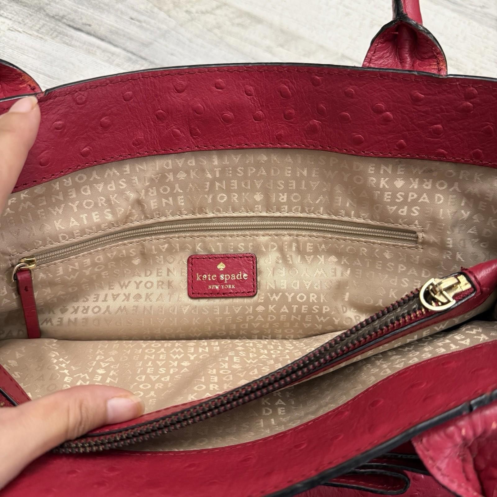 Designer Kate Spade Large Red Leather Ostrich Embossed Tote Bag Size ONE SIZE - 7 Thumbnail