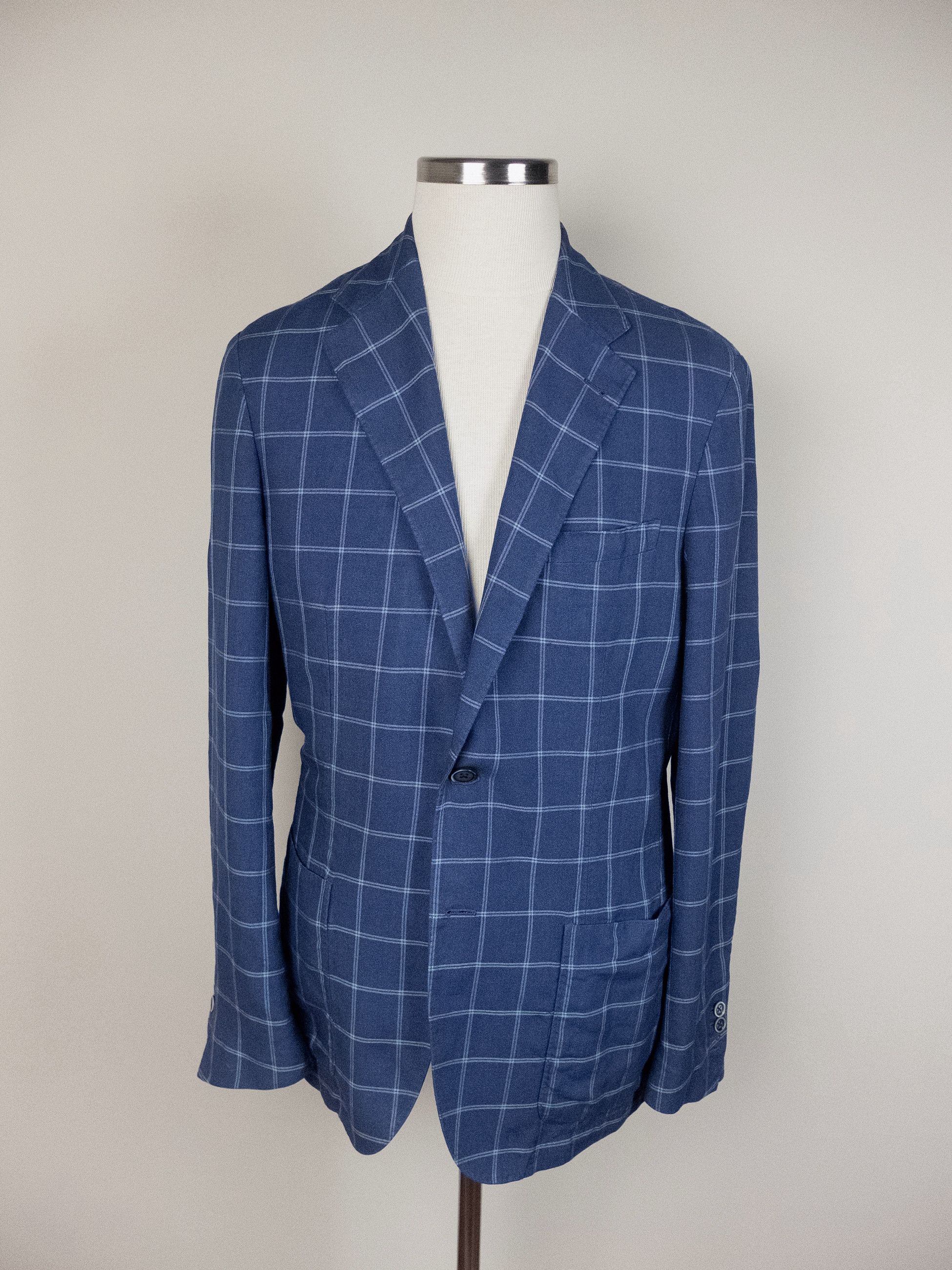 CORNELIANI ID blue windowpane linen wool silk sportcoat 40