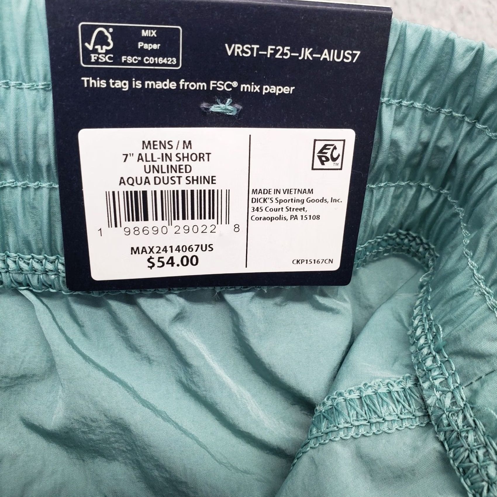 Vintage VRST All-In Unlined Shorts Men M Green Athletic Water Repellent UPF 50+ Athletic Fit Pockets Breathable 7" Inseam NWT Mens Size US 31 - 7 Thumbnail