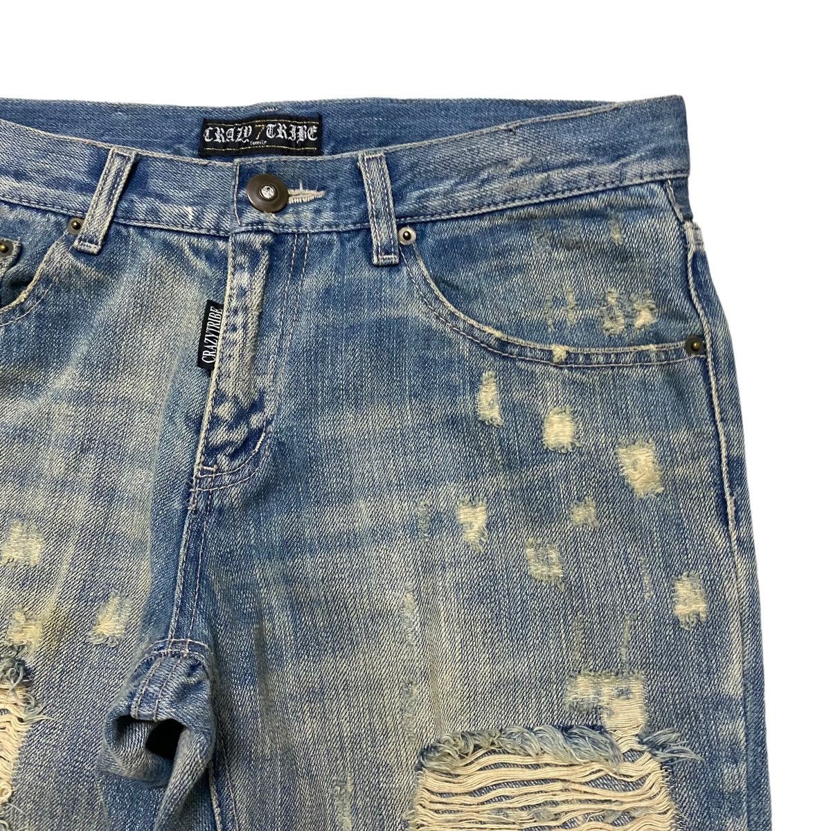 Japanese Brand CRAZY TRIBE Denim Thrashed Jeans Size US 31 - 5 Thumbnail
