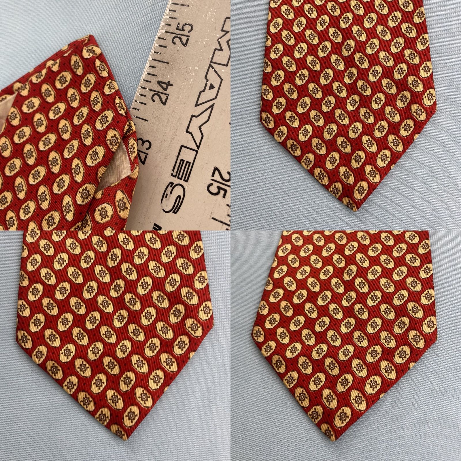 Arrow VINTAGE Arrow USA NeckTie Geometric Rockabilly Foulard Wide Swing Tie 4x50" Silk Rayon Red Orange Yellow One Size Men Tie Size ONE SIZE - 9 Thumbnail