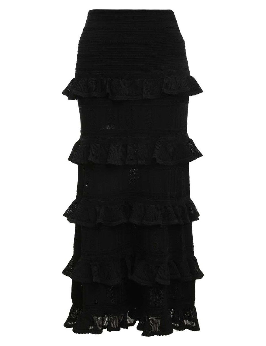 oc11z1025 Luminosity Ruffle Midi Skirt in Black