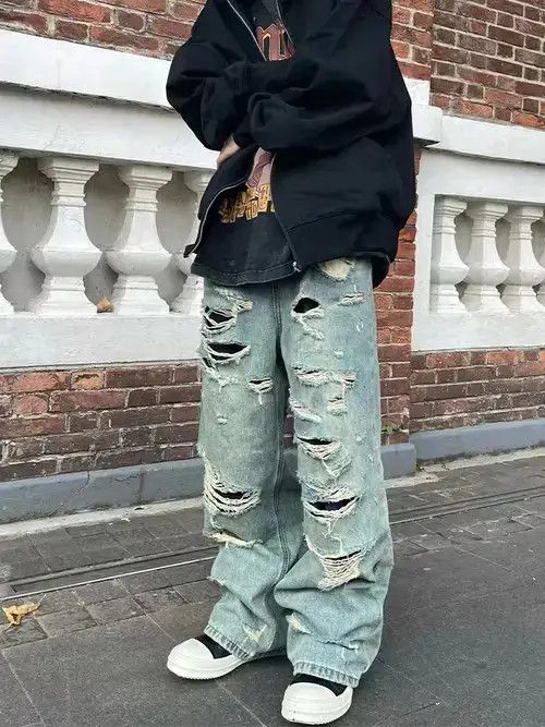 Designer hiphop skate distressed baggy ripped pants Size US 28 / EU 44 - 1 Thumbnail