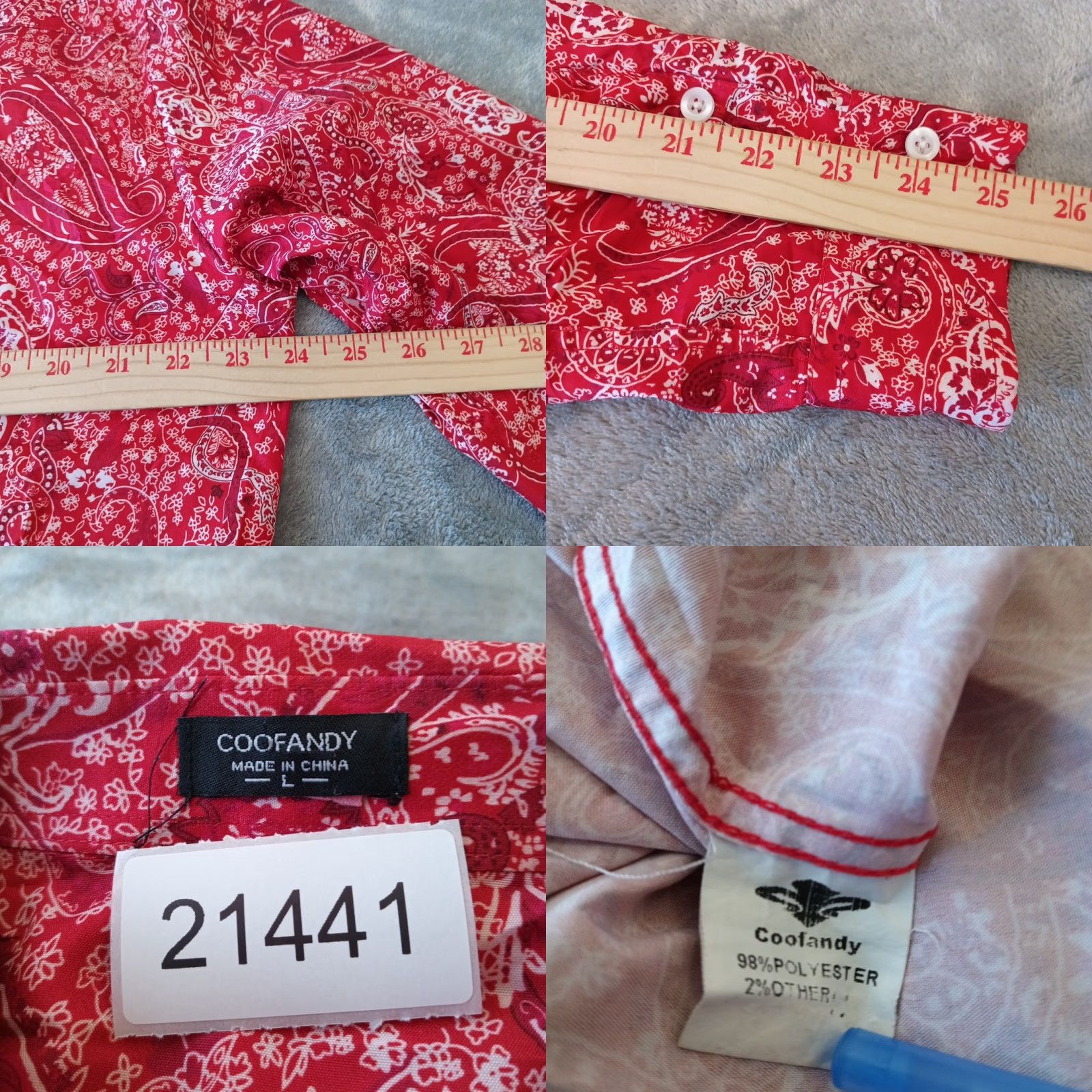 Vintage Coofandy Shirt Mens Large Red Paisley Long Sleeve Button-Up Polyester Size US L / EU 52-54 / 3 - 8 Thumbnail