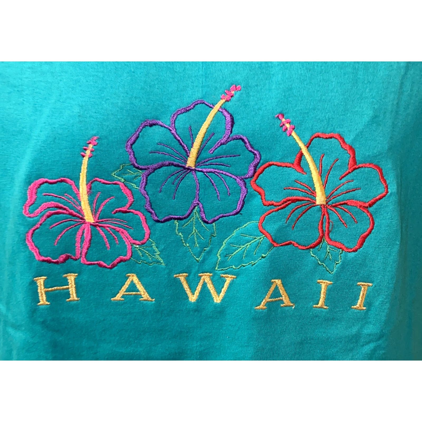 Hanes VINTAGE Hanes T-Shirt Mens Short Sleeve Hawaii Graphic Teal Size M Blue Stitch Size US M / EU 48-50 / 2 - 2 Thumbnail