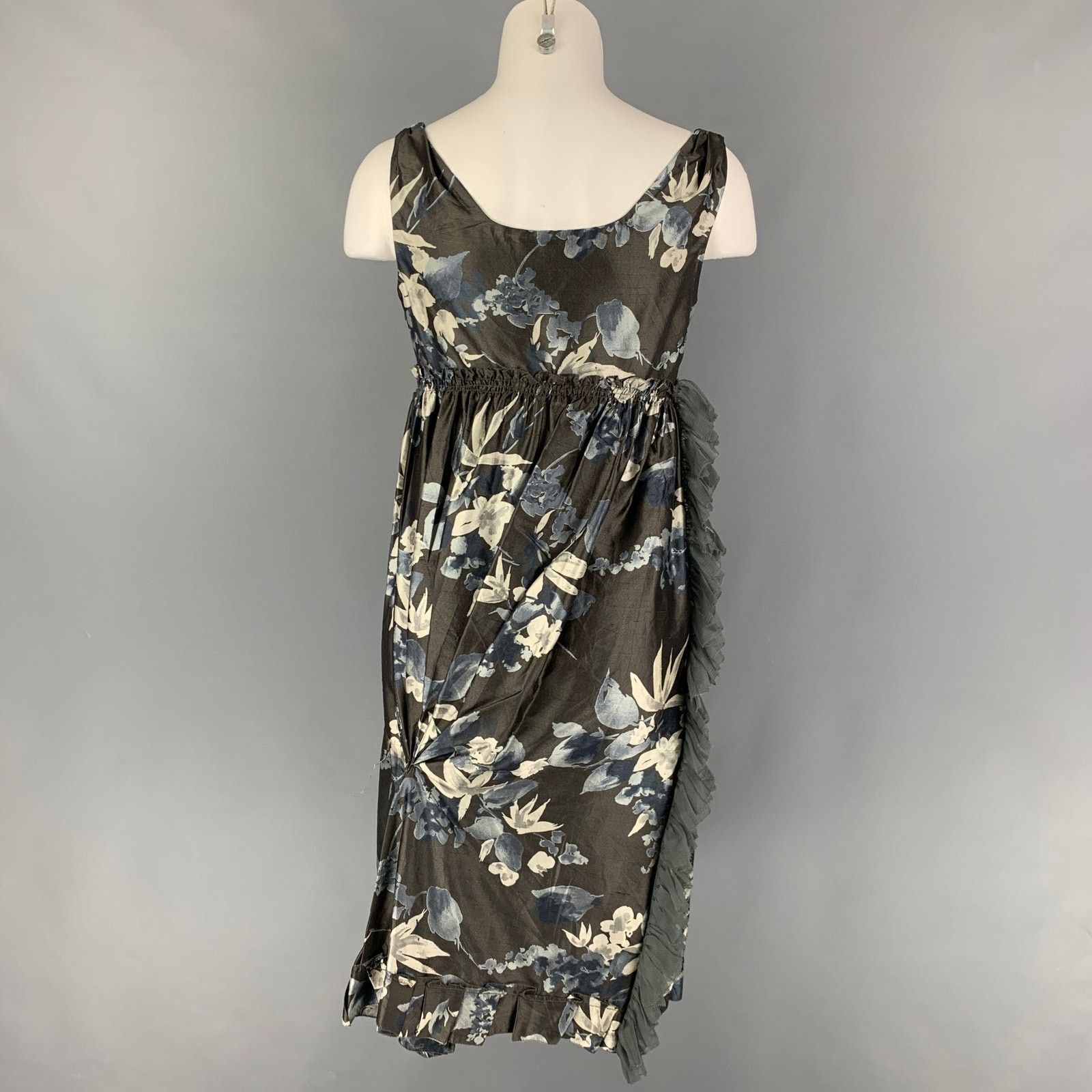 Vera Wang VERA WANG Size 4 Slate Cream Silk Floral Ruched Dress Size S / US 4 / IT 40 - 3 Thumbnail