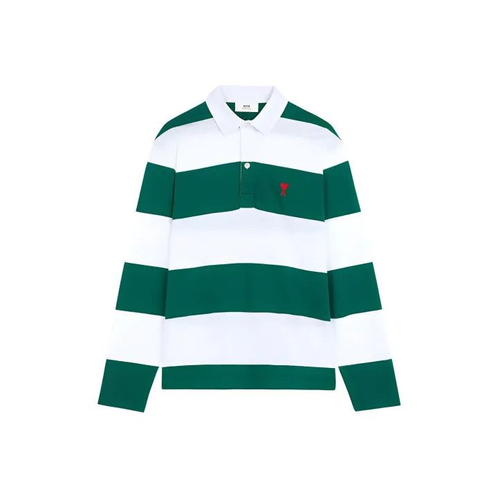 AMI AMI Striped Long Sleeve Polo Shirt for Men 0079 Size US XL / EU 56 / 4 - 1 Thumbnail