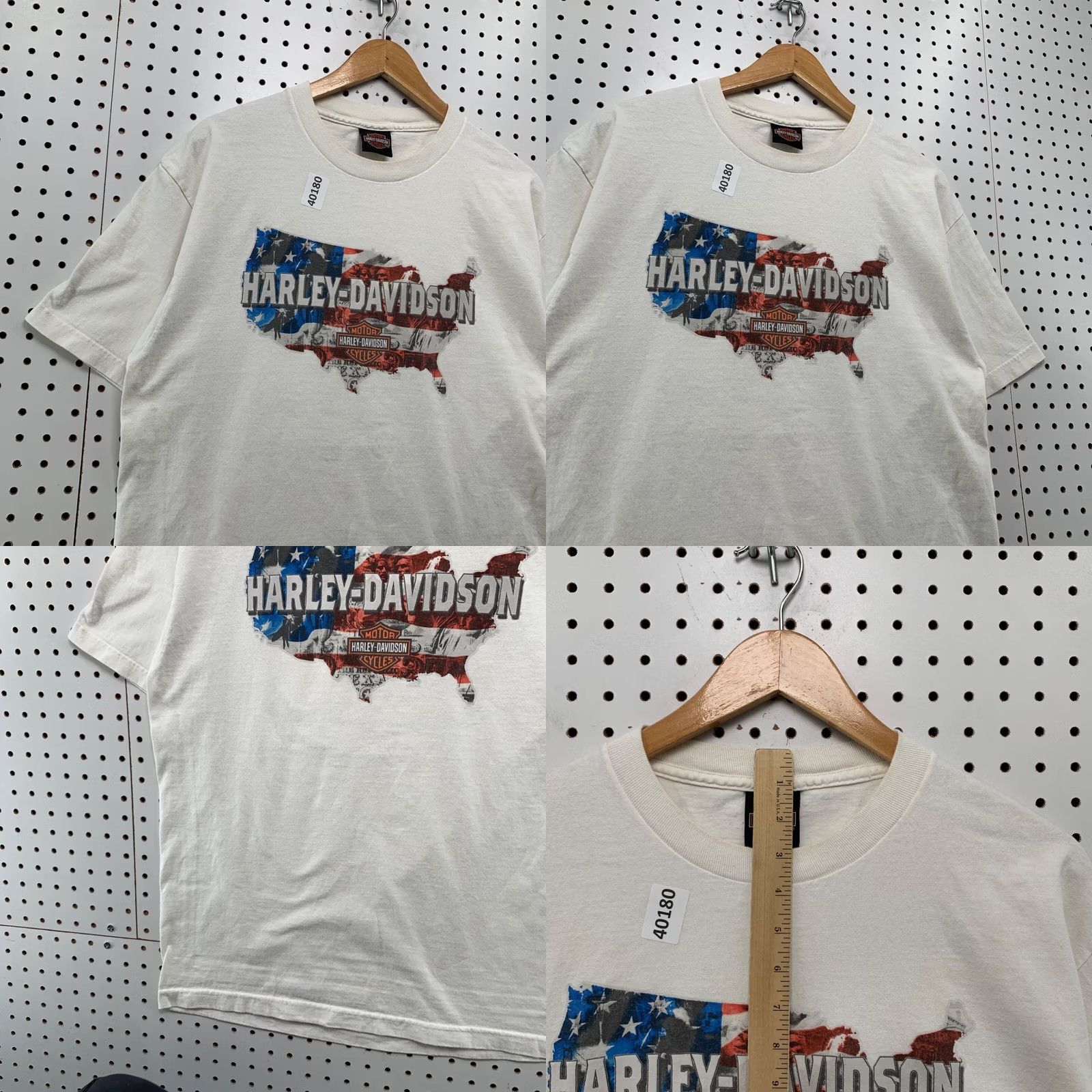 Harley Davidson VINTAGE Harley Davidson Shirt Mens Large White USA Flag Engine Graphic Size US L / EU 52-54 / 3 - 8 Thumbnail