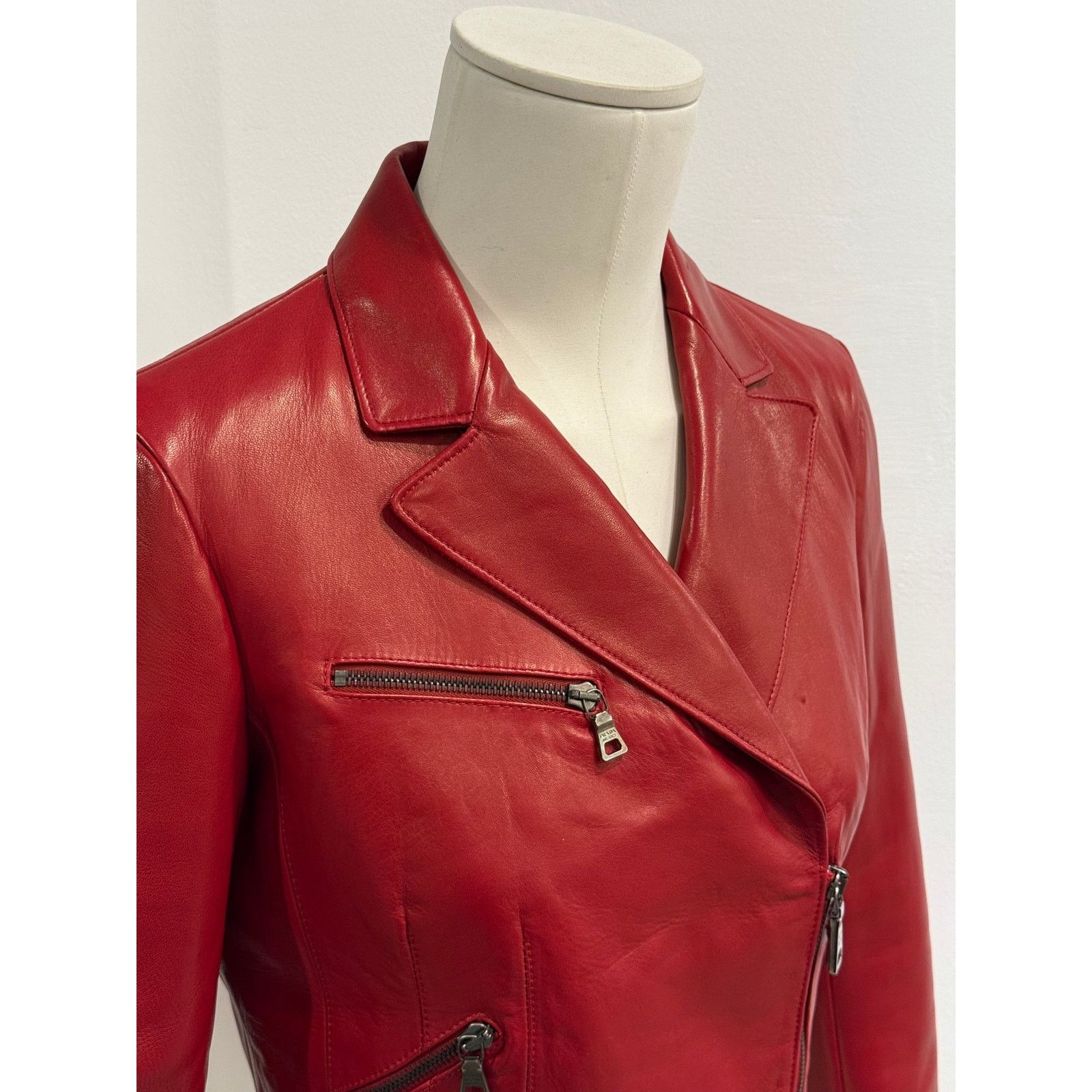 Prada 2000s Prada red biker leather jacket Size US S / EU 44-46 / 1 - 8 Thumbnail