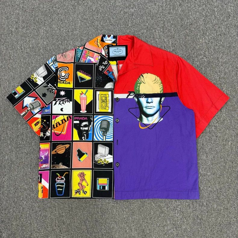 Prada Colorblock Portrait Short Sleeve Shirt