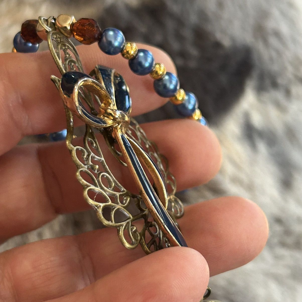 Handmade Handcrafted Czech glass pearl filigree bow pendant necklace Size ONE SIZE - 7 Thumbnail