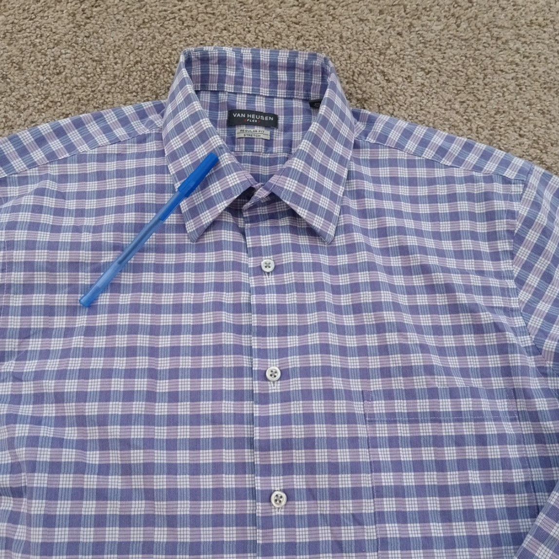 Van Heusen VAN HEUSEN Shirt Mens Large Purple Plaid Long Sleeve Button-Up Stretch Size US L / EU 52-54 / 3 - 2 Thumbnail