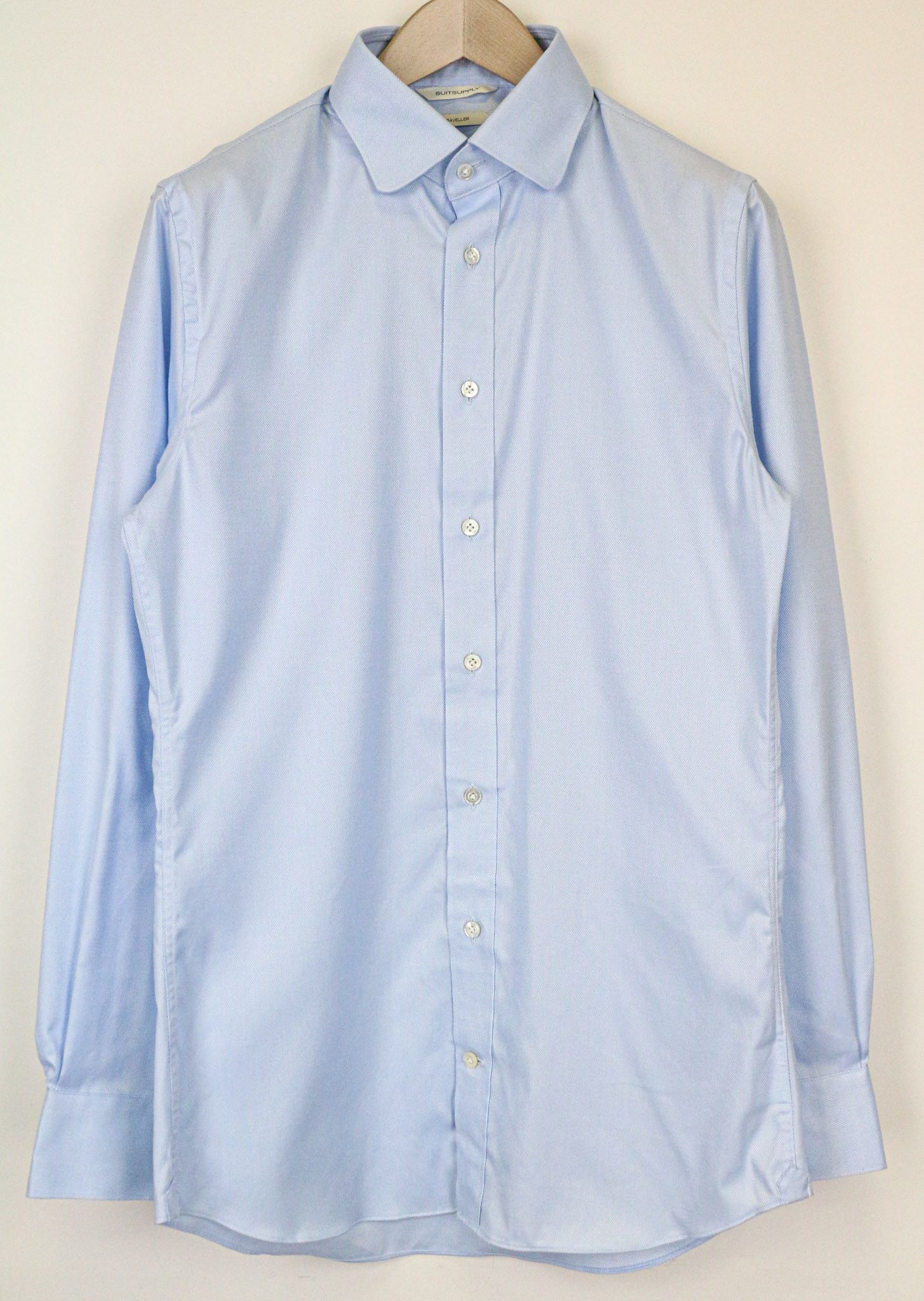 Suitsupply 41 Blue Cotton Extra Slim Melange Traveller Shirt 77432 Size 42R - 1 Thumbnail