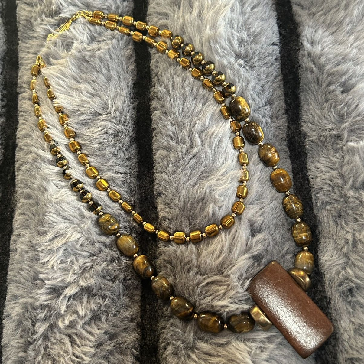 Handmade Handcrafted double strand oil slick di-cut glass necklace Size ONE SIZE - 8 Thumbnail