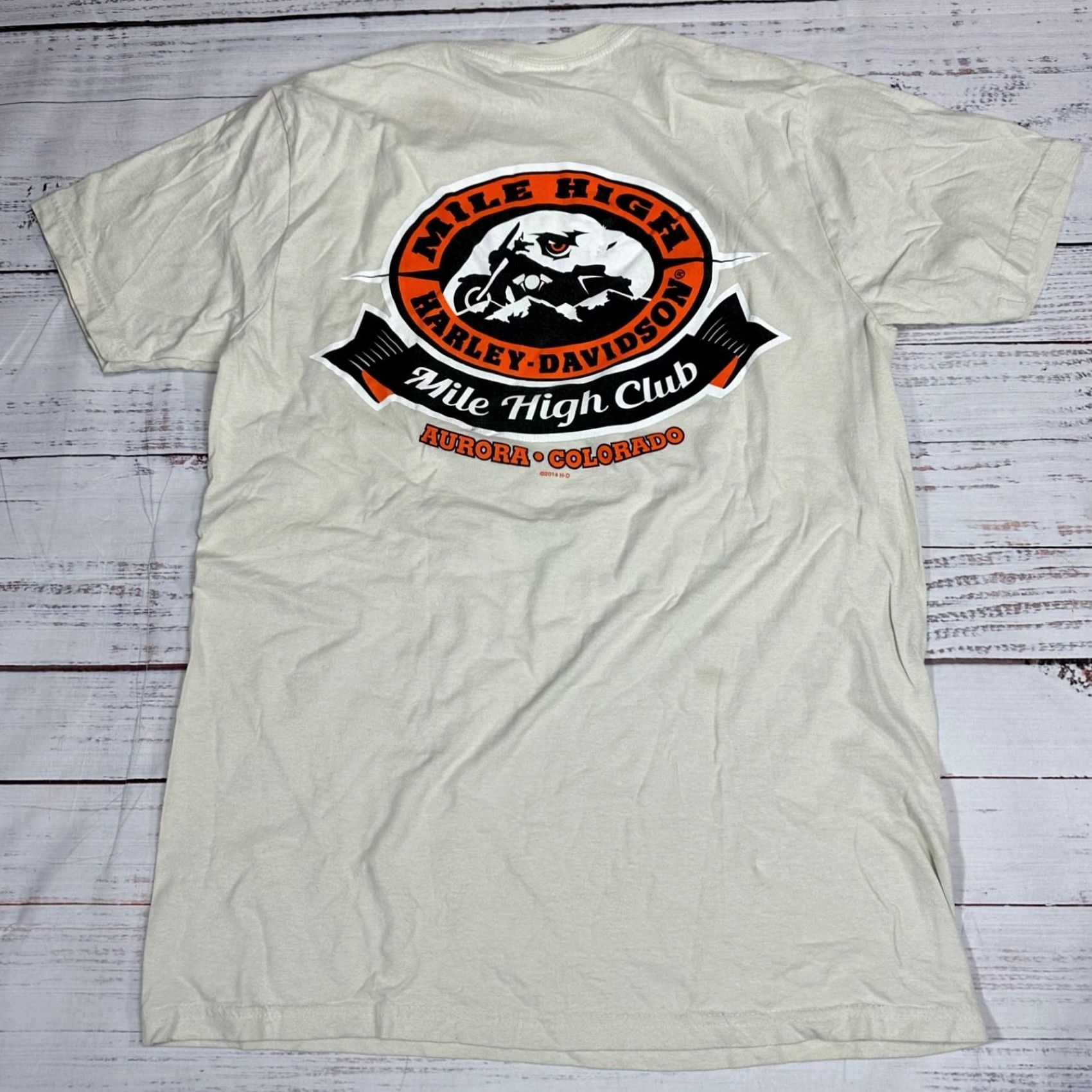 Harley Davidson Harley-Davidson Womens Mile High Club T-Shirt Sz L Beige Cotton Shirt Womens Beig e Mile High Club 90s Event Vintage-ish Size L / US 10 / IT 46 - 4 Thumbnail